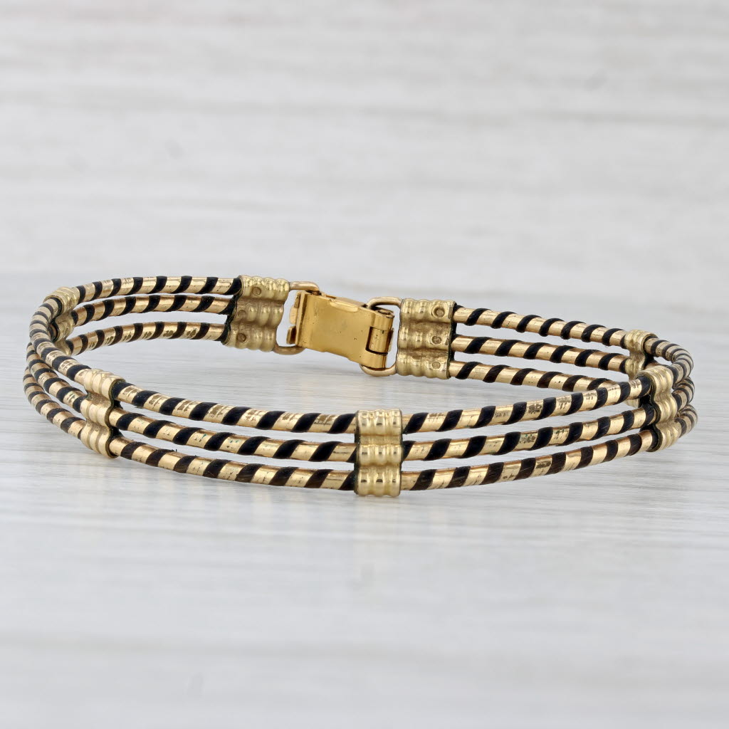 Light Gray Antique Elephant Hair Bracelet Gold Filled Layered 3-Strand Bracelet 7.25"