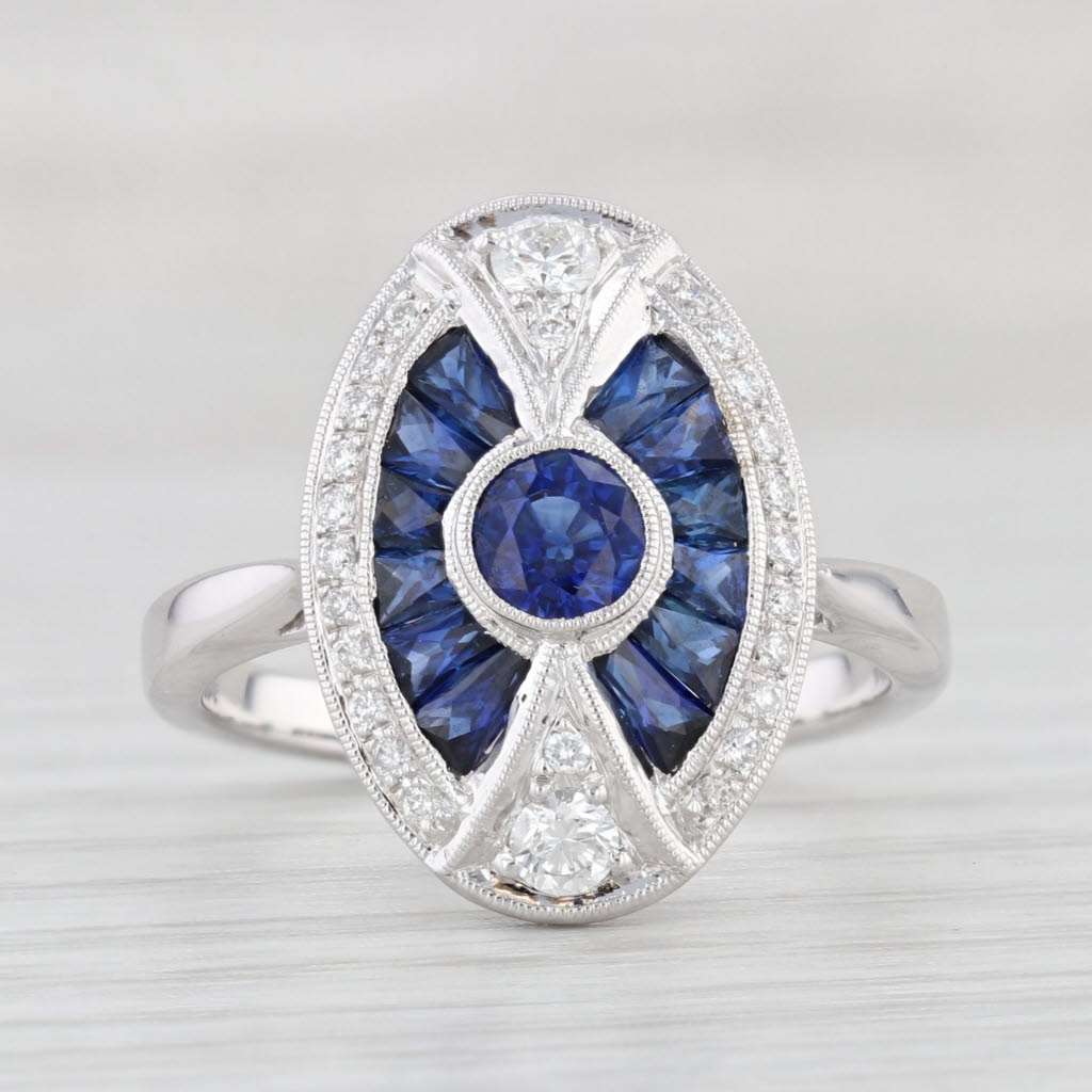 Light Gray New Beverley K 1.50ctw Blue Sapphire Diamond Halo Ring 14k White Gold Size 7.25