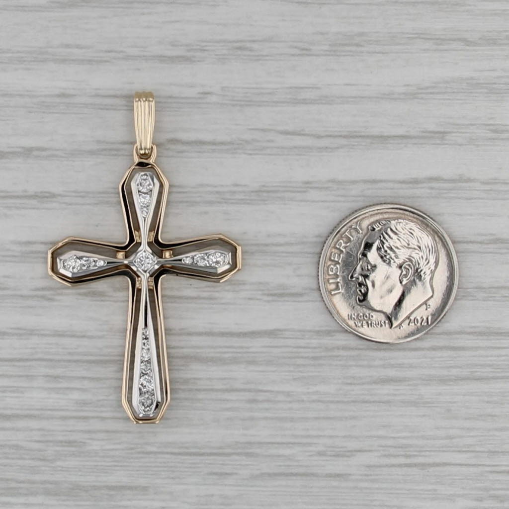 Vintage 0.34ctw Diamond Tapering Framed Cross Pendant 14k White Yellow Gold