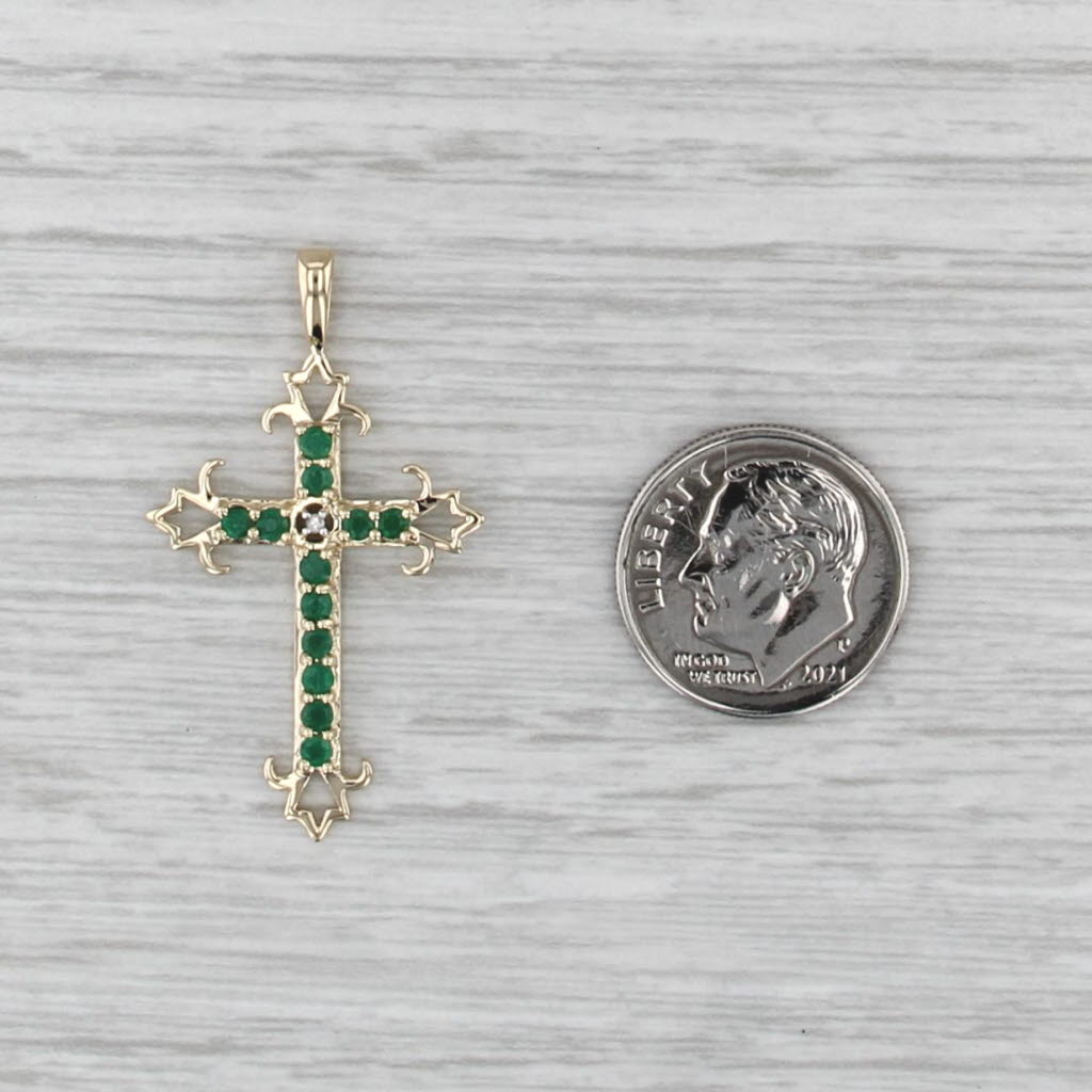 0.45ctw Emerald Diamond Cross Pendant 14k Yellow Gold