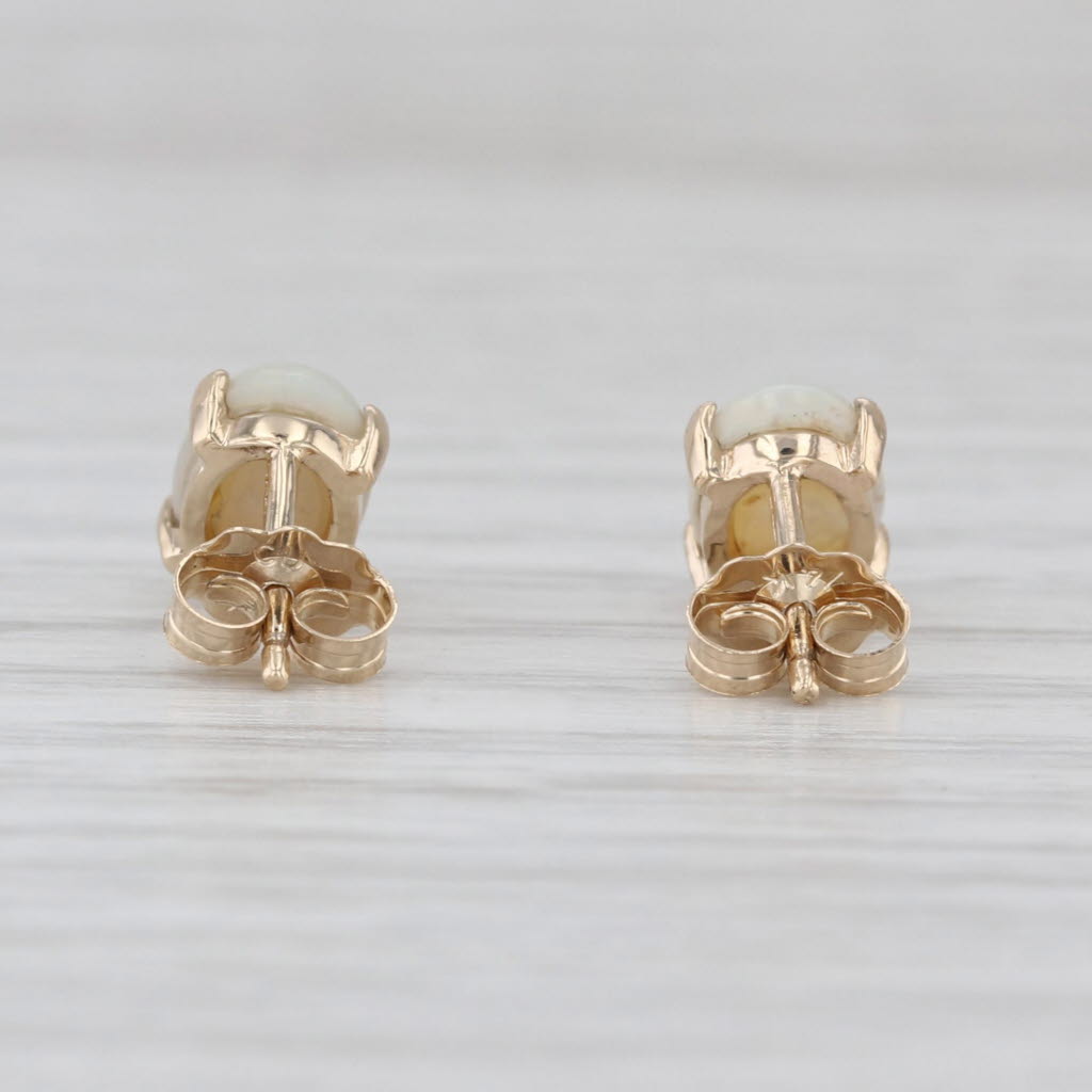 Opal Stud Earrings 14k Yellow Gold Oval Cabochon Solitaire Studs
