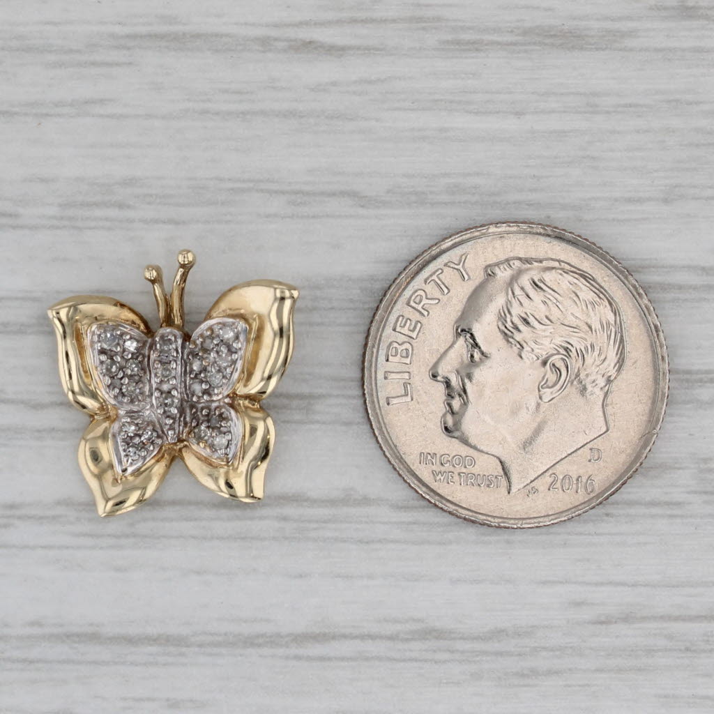 Gray 0.10ctw Diamond Butterfly Pendant 10k Yellow Gold