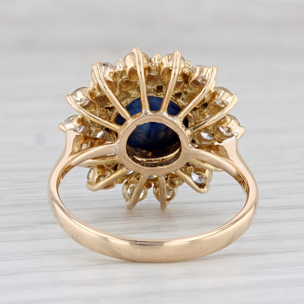 Light Gray Blue Sapphire Diamond Halo Ring 18k Yellow Gold Size 8 Cocktail