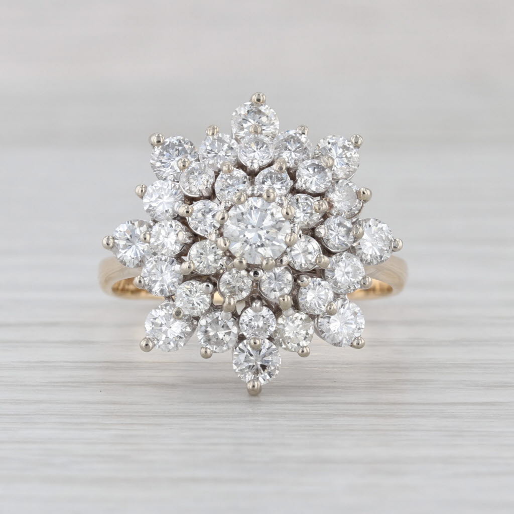 2.50ctw Diamond Cluster Engagement Ring 14k Yellow White Gold Size 11.25