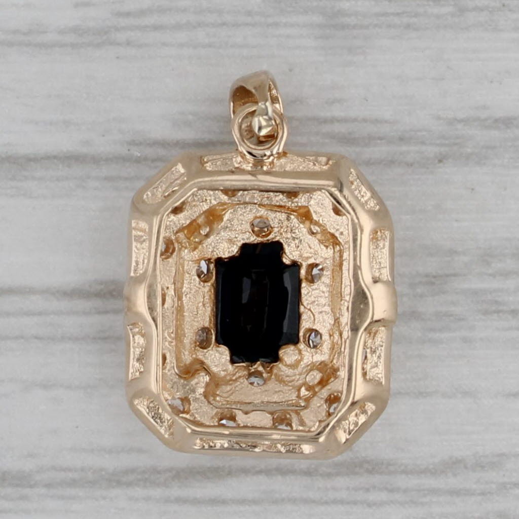 Dark Gray 0.63ctw Blue Sapphire Diamond Halo Pendant 14k Yellow Gold