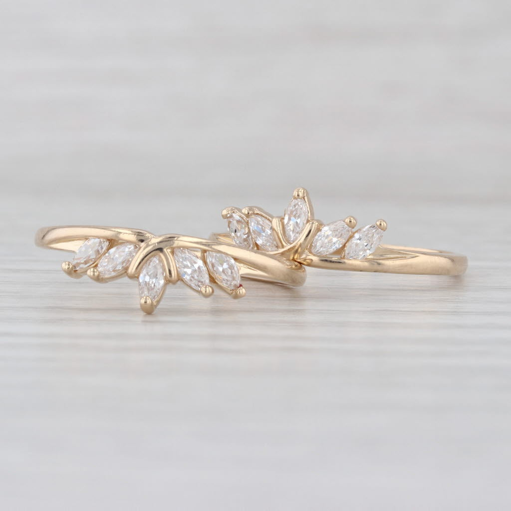 Cubic Zirconia Ring Guards Set of 2 Stackable Bridal Wedding Bands 14k Gold