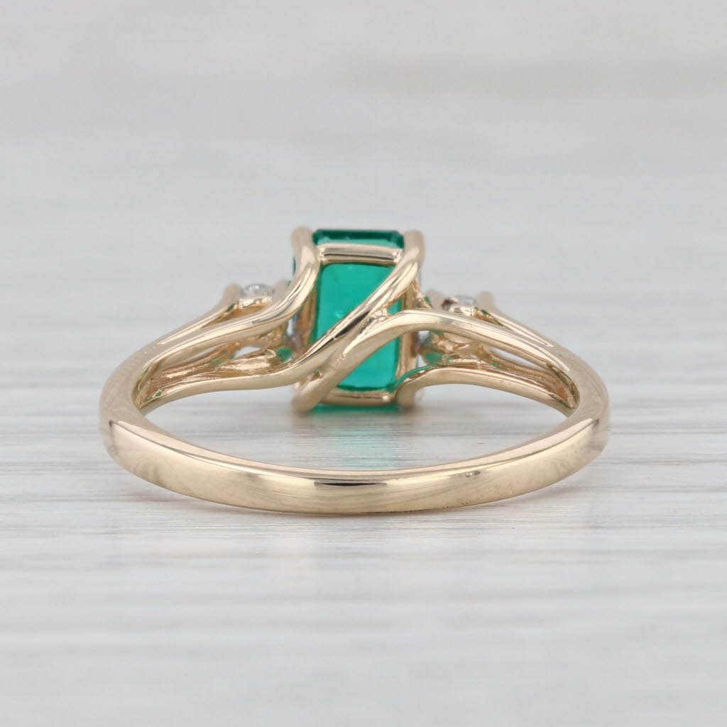 1.08ctw Emerald Cut Lab Created Emerald Diamond Ring 10k Yellow Gold Size 6.5