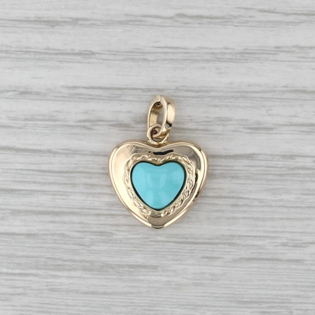 Turquoise Cabochon Puffy Heart Pendant 14k Yellow Gold