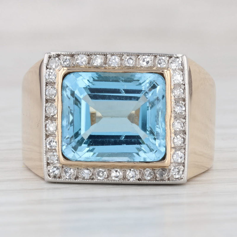 Light Gray 7.62ctw Blue Topaz Diamond Halo Ring 14k Yellow Gold Size 8.25