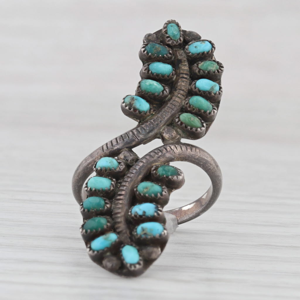 Light Gray Vintage Native American Turquoise Ring Sterling Silver Size 4.5 Statement