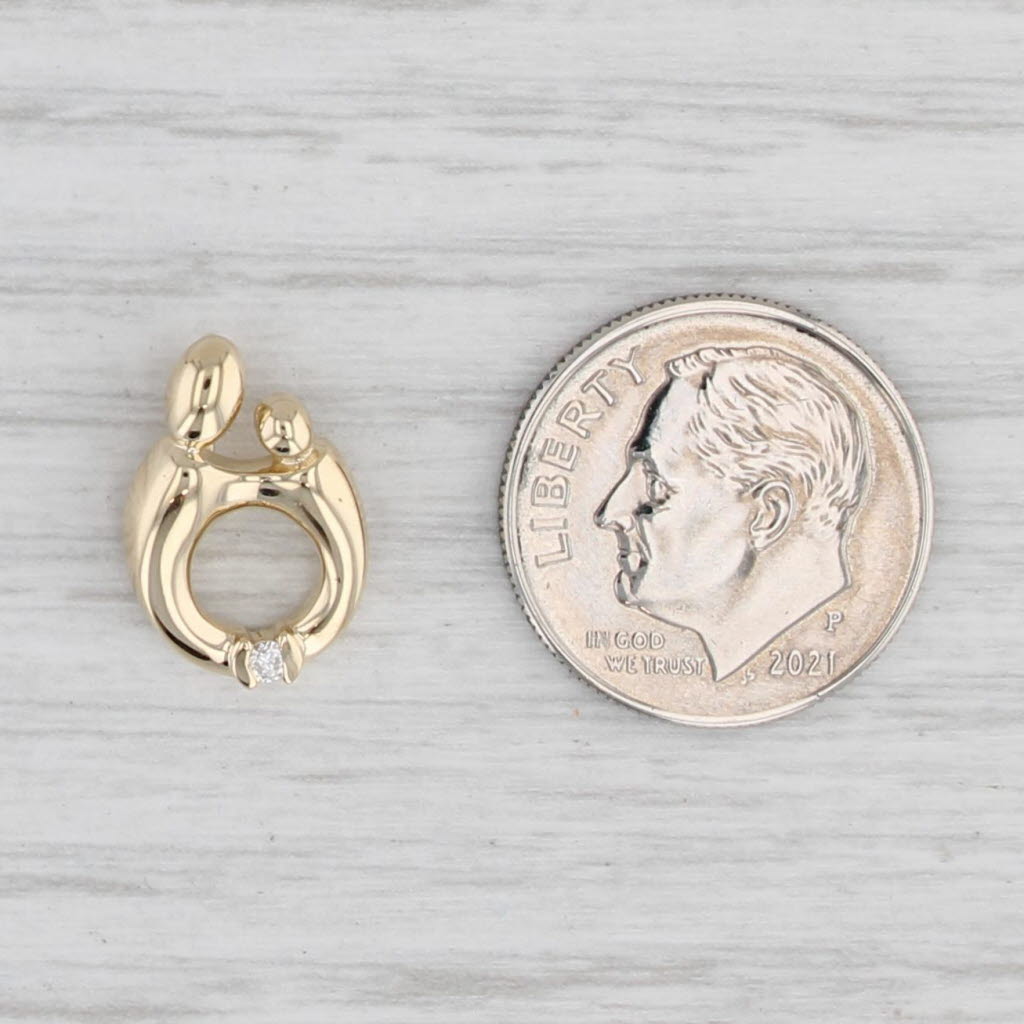 Light Gray Diamond Accented Mother & Child Pendant 14k Yellow Gold Small Drop Gift Keepsake