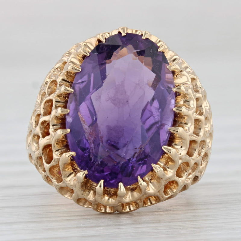 Light Gray Vintage 8.75ct Oval Amethyst Solitaire Ring 14k Yellow Gold Size 4.5