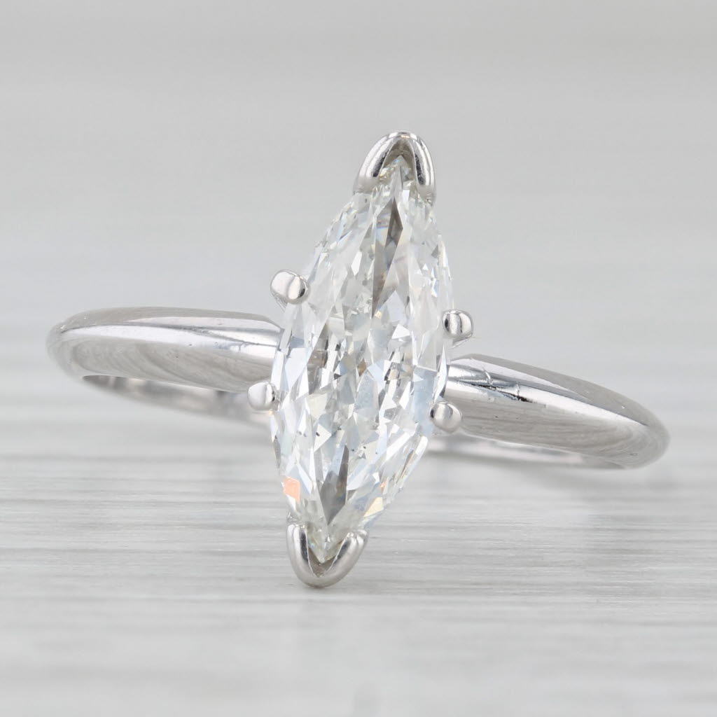 Light Gray 0.83ct Marquise Brilliant Solitaire Engagement Ring 14k White Gold Size 5.5