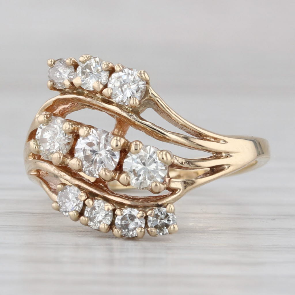 0.90ctw Diamond Bypass Ring 10k Yellow Gold Size 6.5 Cluster