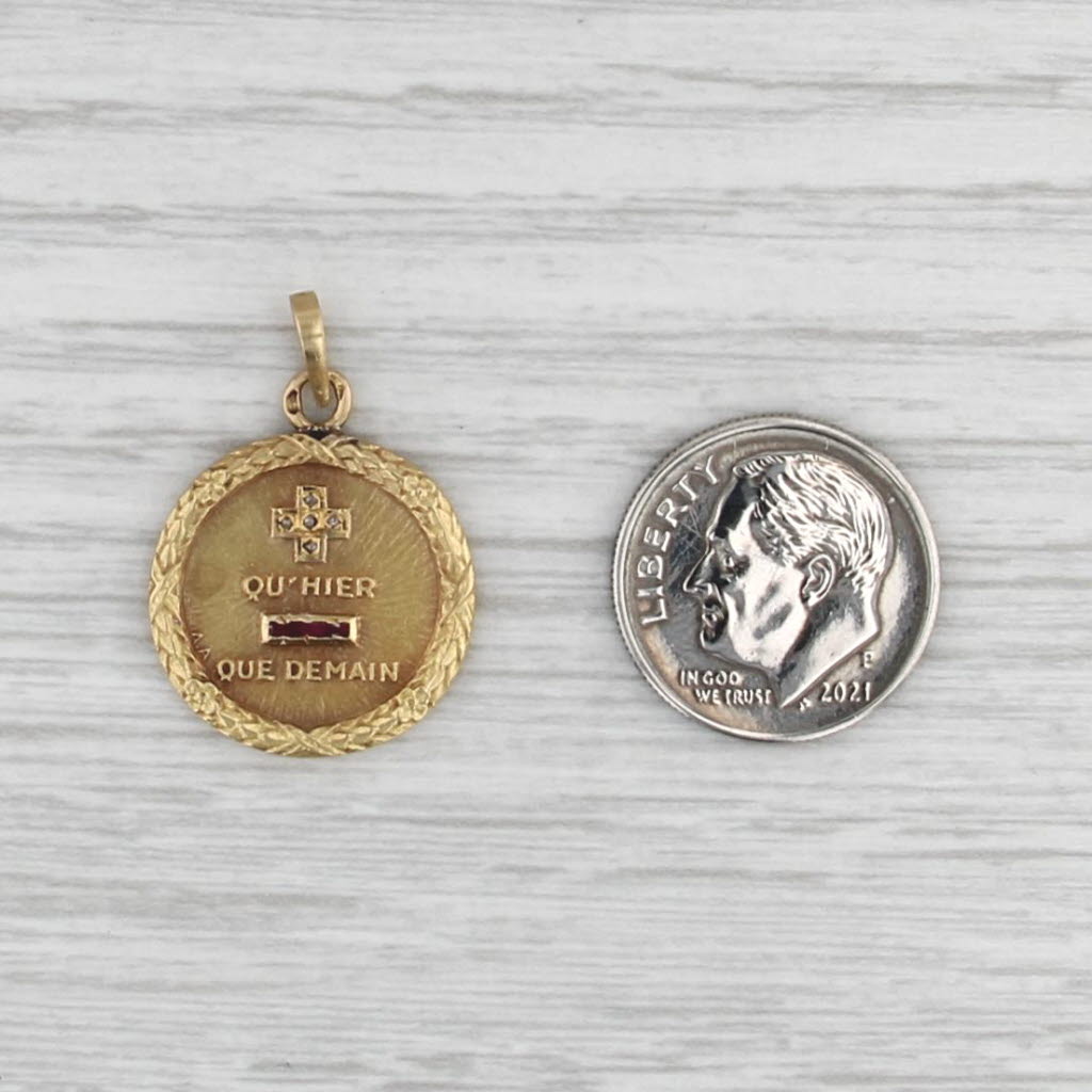 French Love Token Pendant 18k Gold Diamond Lab Created Ruby Qu' Hier Que Demain