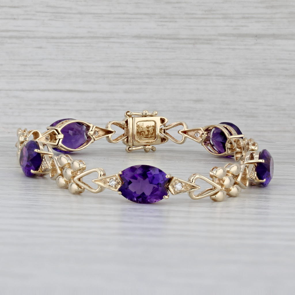 Gray Amethyst 0.14ctw Diamond Bracelet 14k Yellow Gold 6.75" 7.1mm