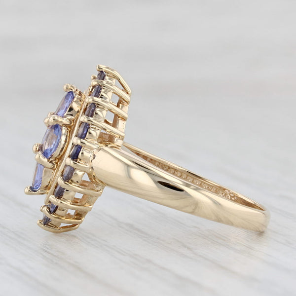 Light Gray 1.35ctw Marquise Tanzanite Cluster Ring 10k Yellow Gold Size 7