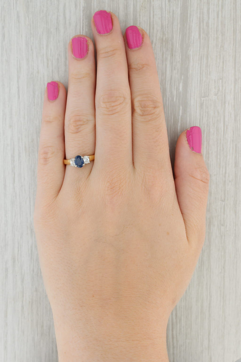 Tan 1.41ctw Oval Blue Sapphire Diamond Ring 18k Yellow Gold Size 8.25