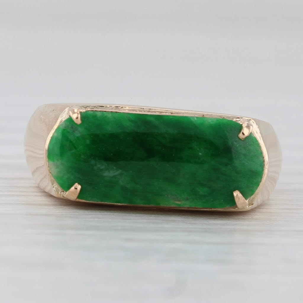 Light Gray Green Jadeite Jade Ring 18k Yellow Gold Size 5.5