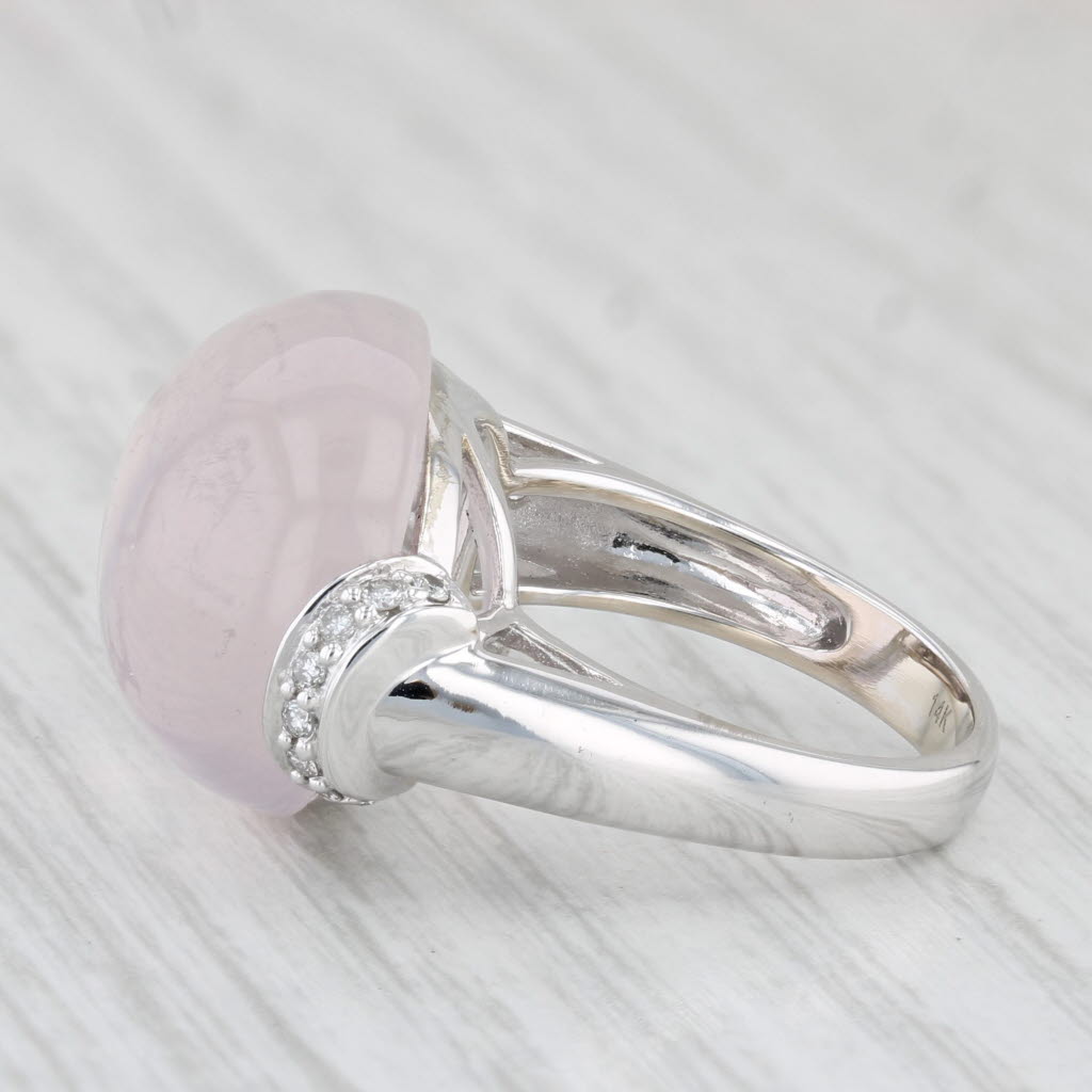 Light Gray Rose Quartz 0.33ctw Diamond Ring 14k White Gold Size 6.5 Cocktail Oval Cabochon