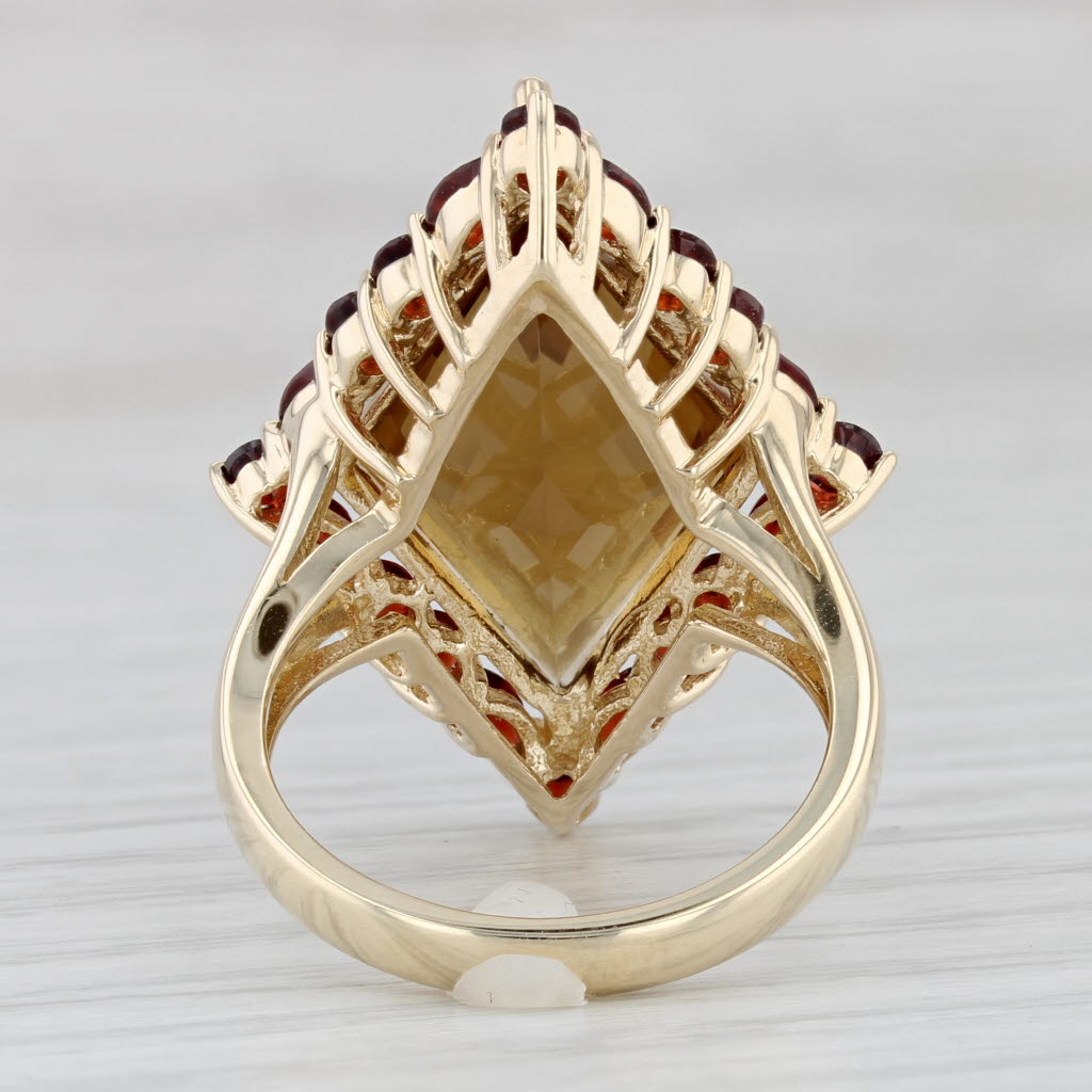 Light Gray Citrine Garnet Halo Cocktail Ring 10k Yellow Gold Size 7.25