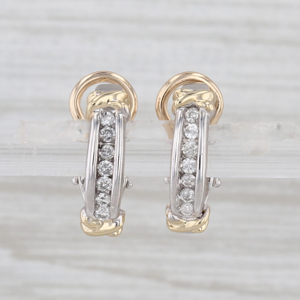 0.24ctw Diamond J-Hook Drop Earrings 14k White Yellow Gold Omega Backs