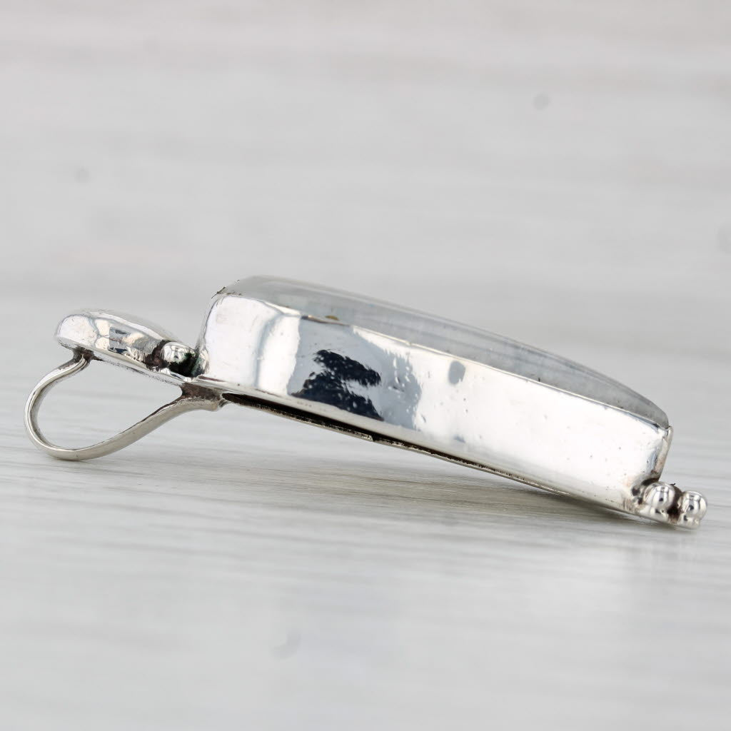 Light Gray Iridescent Rainbow Labradorite Statement Pendant Sterling Silver