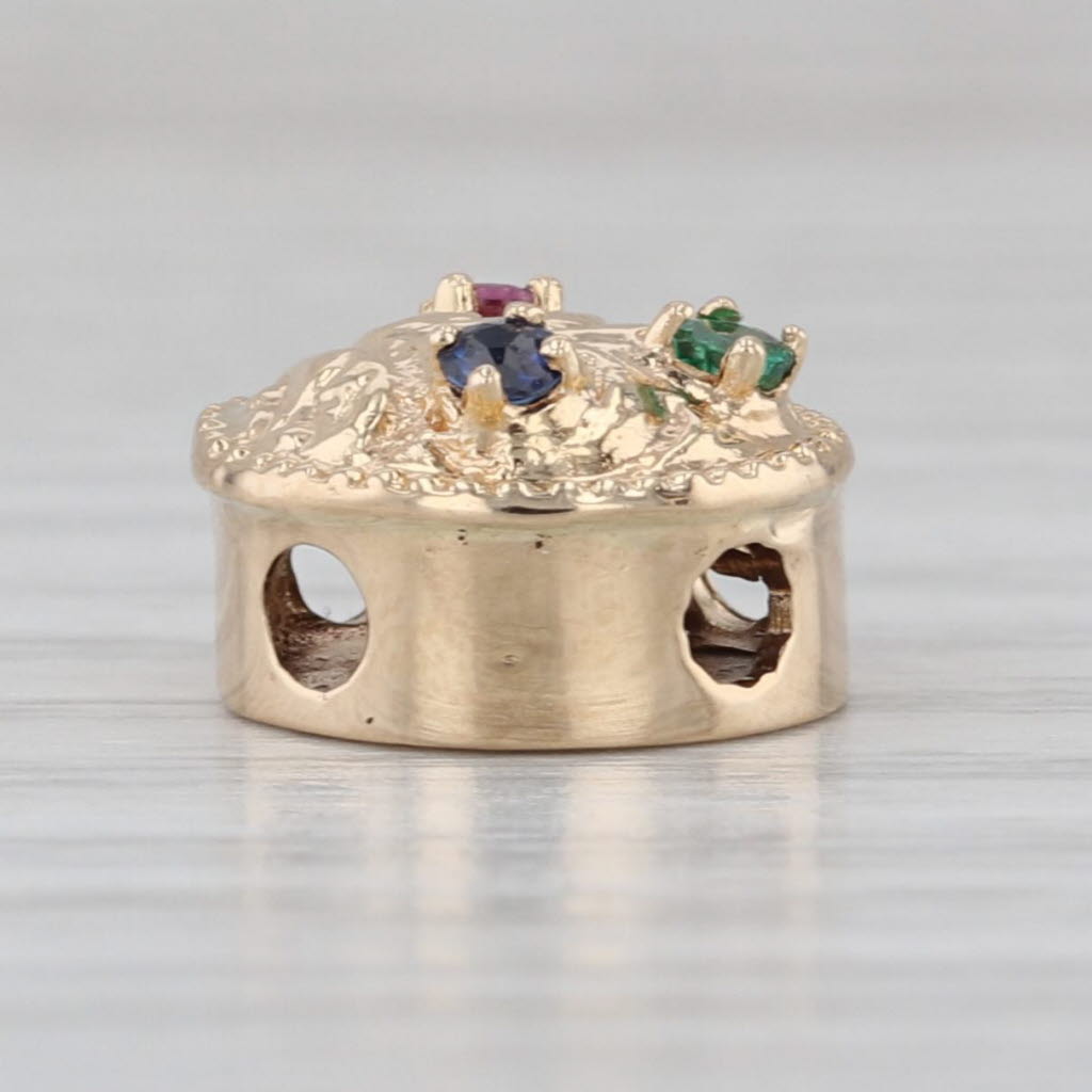 Old Victoria 0.12ct Gemstone Flower Slide Bracelet Charm 14k Yellow Gold Vintage