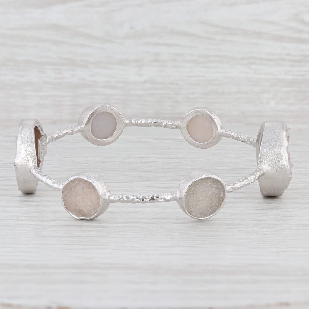 New Nina Nguyen Bangle Bracelet Druzy White Sand Quartz Sterling Silver 8"