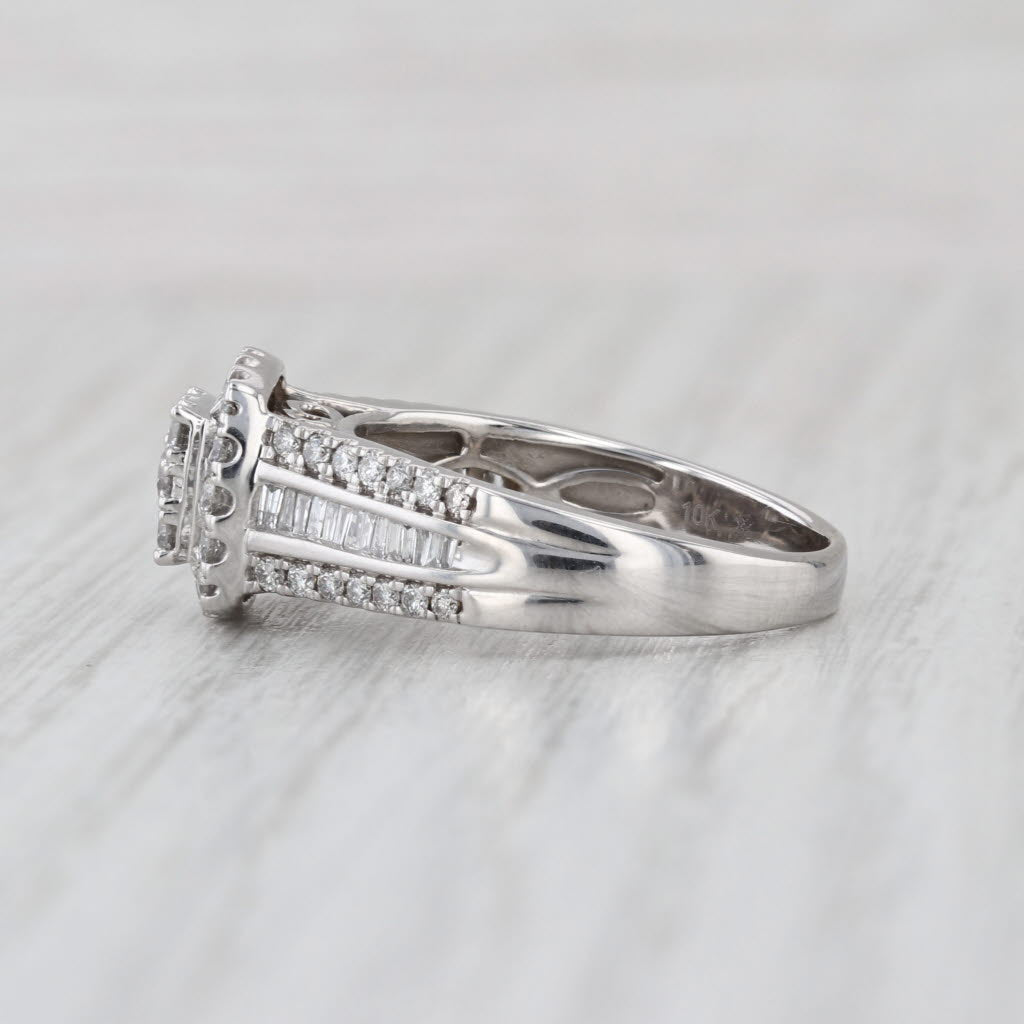 1.13ctw Diamond Cluster Halo Engagement Ring 10k White Gold Size 8.5