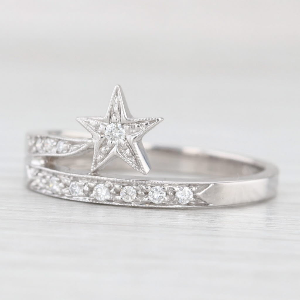 Light Gray 0.10ctw Diamond Shooting Star Ring 14k White Gold Size 8.5 Stackable
