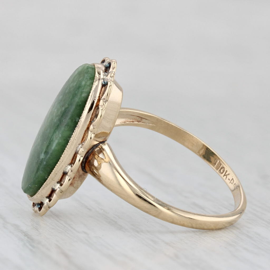 Light Gray Green Nephrite Jade Ring 10k Yellow Gold Oval Solitaire Size 5.75