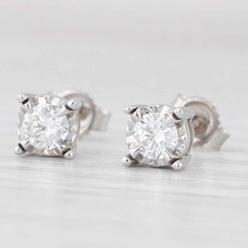 Light Gray 0.50ctw Round Diamond Solitaire Stud Earrings 14k White Gold