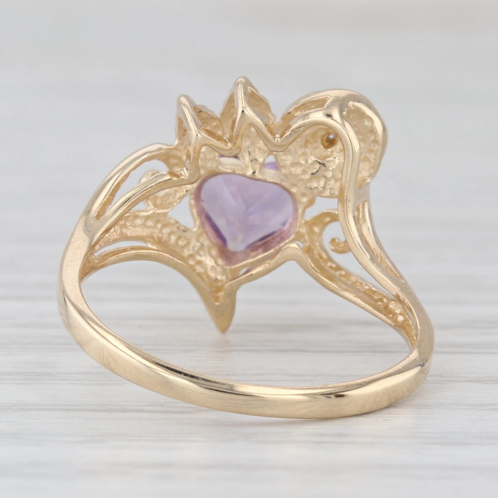 0.65ct Amethyst Heart Flower Ring 14k Yellow Gold Diamond Accents Size 7.25