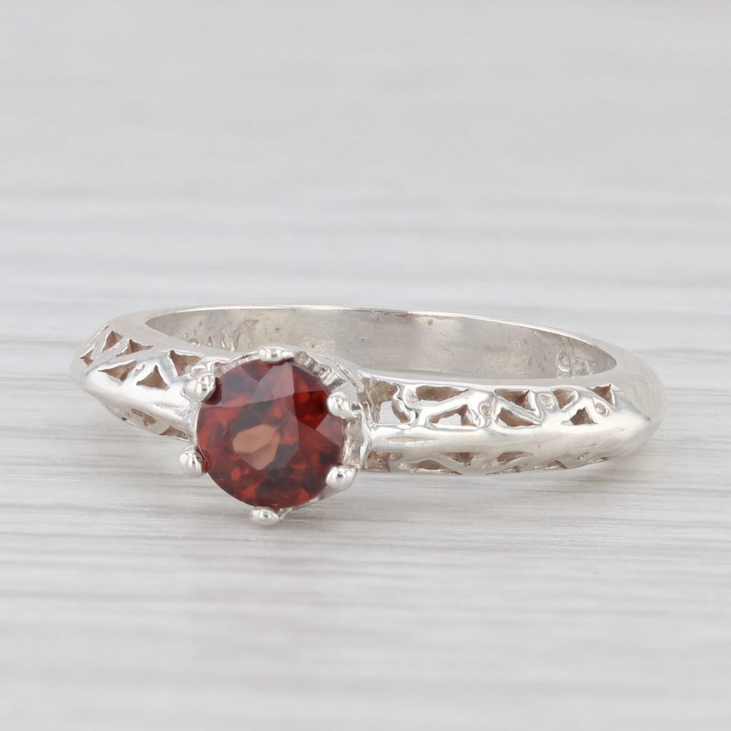 Light Gray 0.75ct Red Zircon Round Solitaire Ring Sterling Silver Sz 6.25 Stackable Ornate