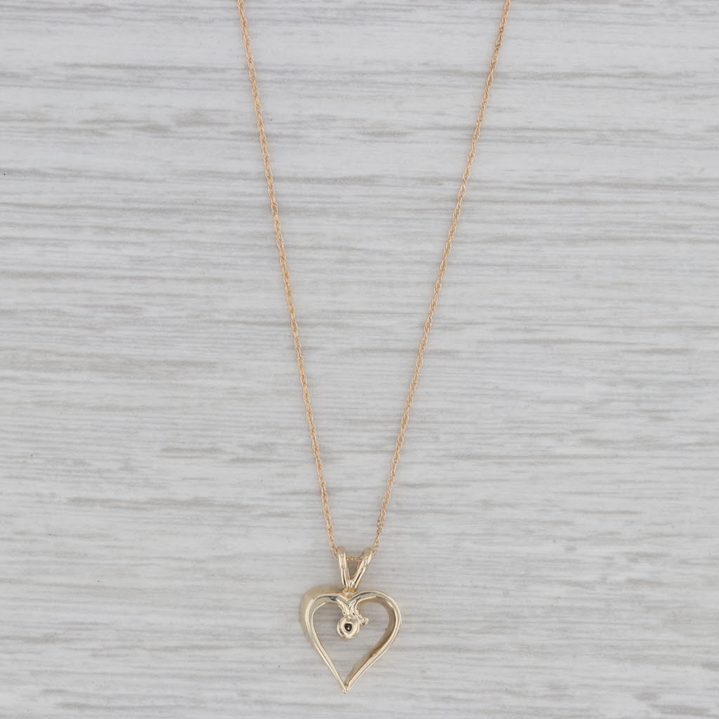 Gray Diamond Open Heart Pendant Necklace 10k Yellow Gold 18" Rope Chain