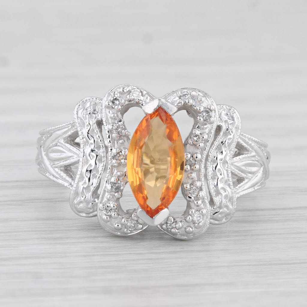 Light Gray 1.08ctw Orange Sapphire Diamond Ring 14k White Gold Size 7