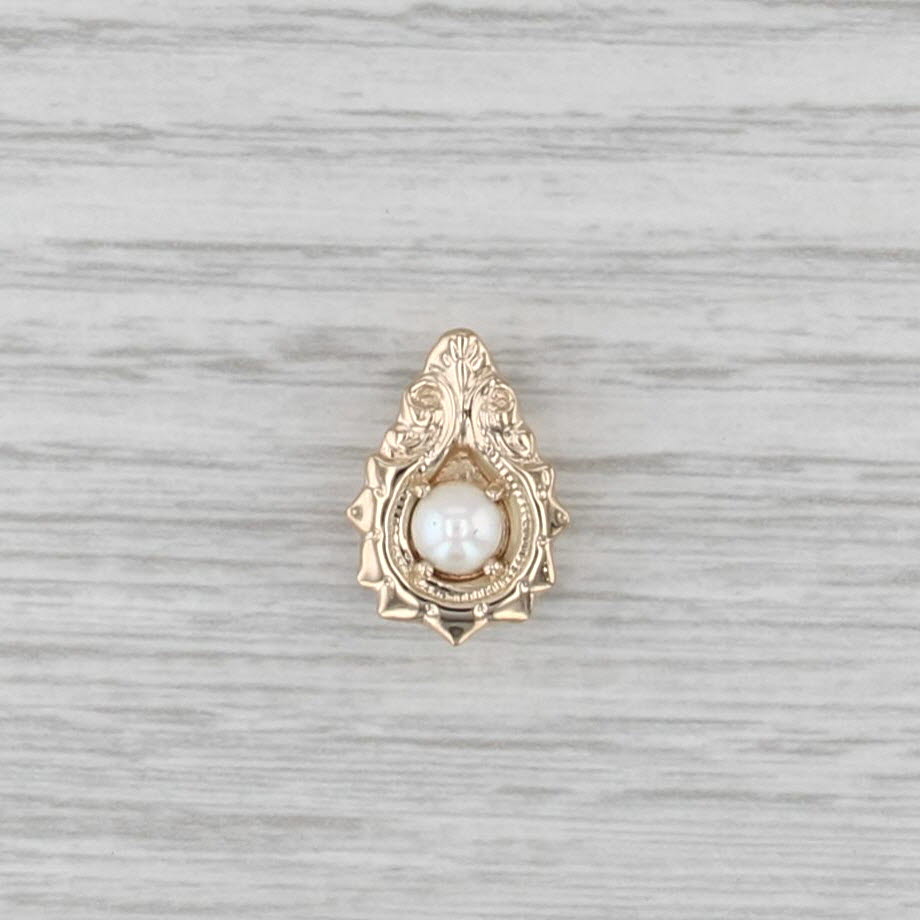 Old Victoria Saltwater Pearl Slide Bracelet Charm 14k Yellow Gold Vintage