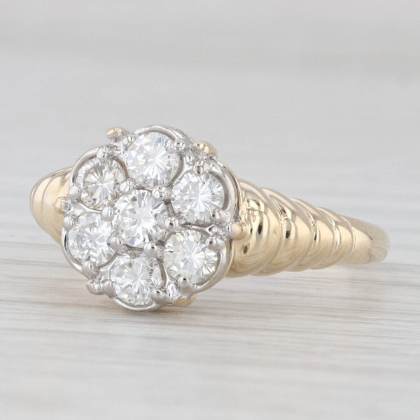 Light Gray 0.95ctw Diamond Cluster Ring 14k Yellow Gold Vintage Engagement Size 9.75