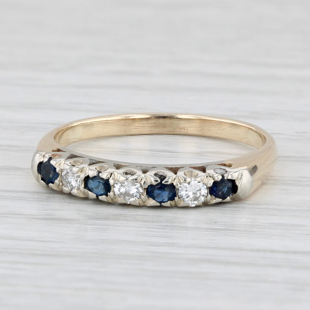 Light Gray 0.34ctw Blue Sapphire Diamond Ring 14k Yellow Gold S 6.75 Wedding Band Stackable