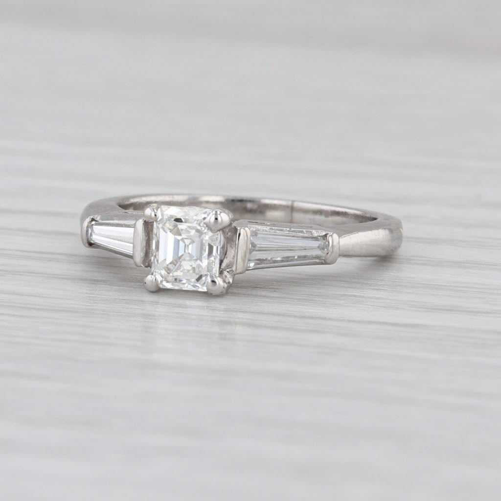 0.87ctw Emerald Cut Diamond Engagement Ring Platinum Size 5.25