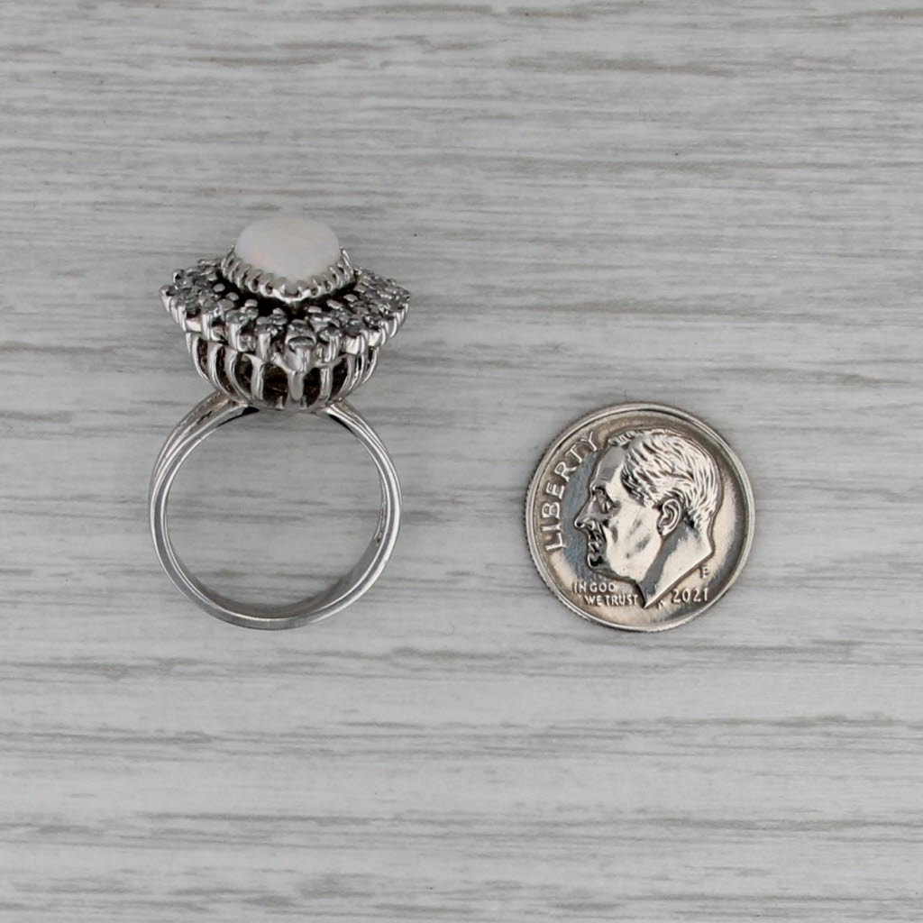 Vintage Pear Opal Diamond Halo Ring 14k White Gold Size 6-6.25 Cocktail
