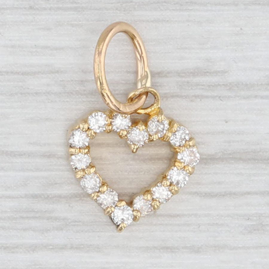 Light Gray 0.20ctw Diamond Open Heart Charm 14k Yellow Gold Pendant