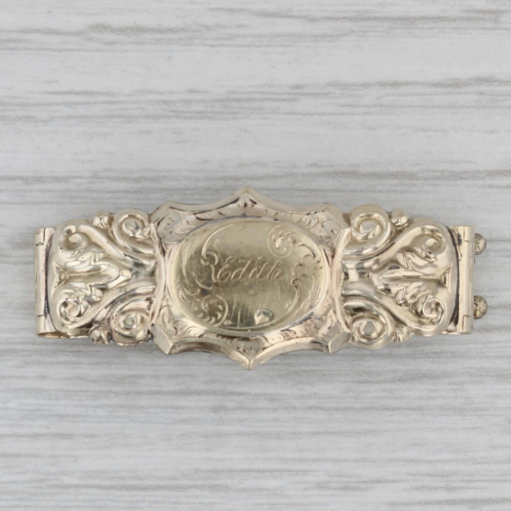 Gray Antique Engraved Ornate Hair Clip Rolled Gold Plated