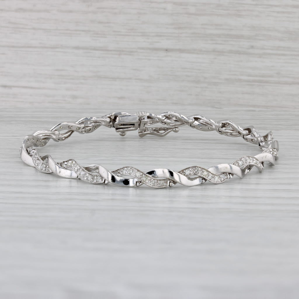 Gray 0.50ctw Diamond Woven Bracelet 14k White Gold 6.75" 4.6mm