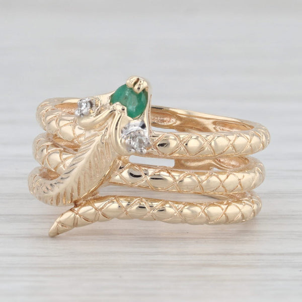 Light Gray Vintage Richard Klein Coiled Snake Ring Emerald Diamond 10k Yellow Gold Size 6