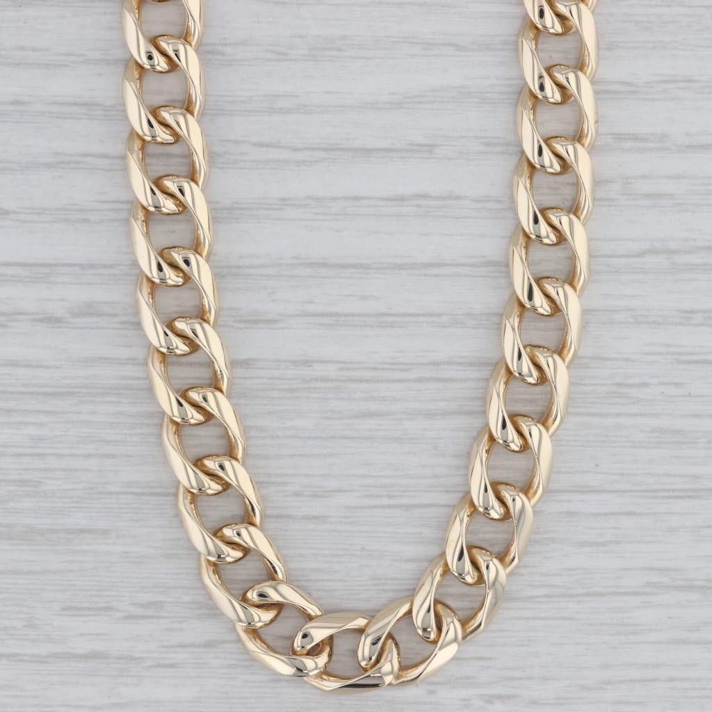 Gray Cuban Curb Chain Necklace 14k Yellow Gold 17" 9.5mm