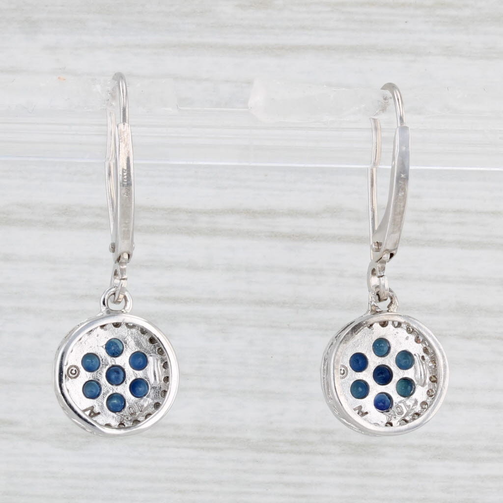 Light Gray 0.54ctw Blue Sapphire Diamond Dangle Earrings 10k White Gold Lever Backs