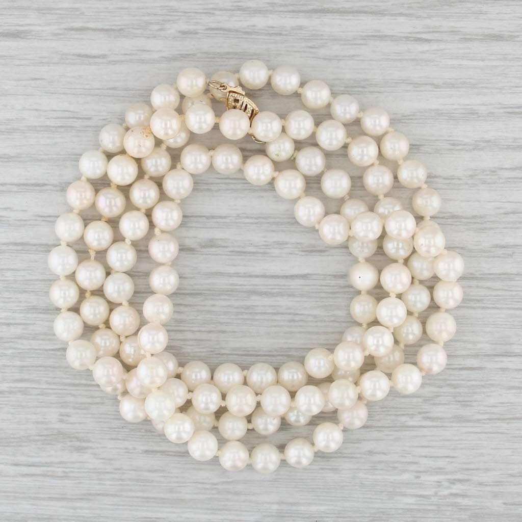 31.25" Cultured Pearl Long Single Strand Necklace 14k Yellow Gold Filigree Clasp