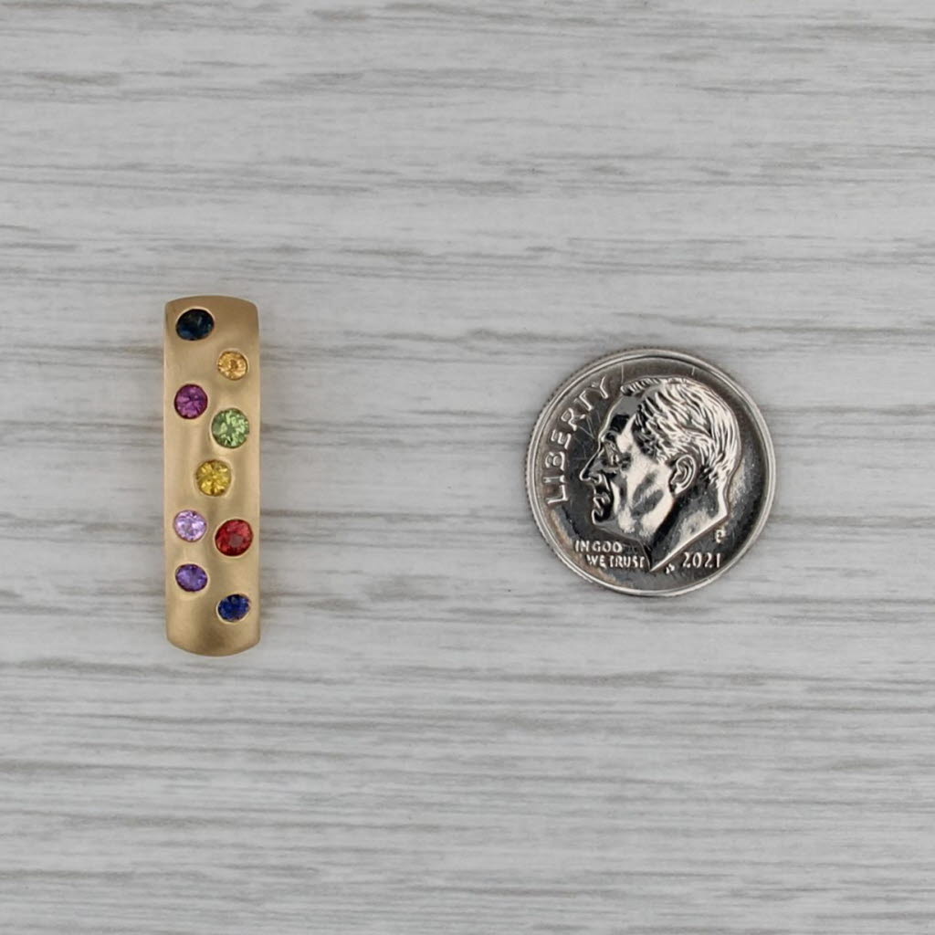 0.68ctw Multicolor Sapphire Polka Dots Drop Bar Pendant 18k Yellow Gold
